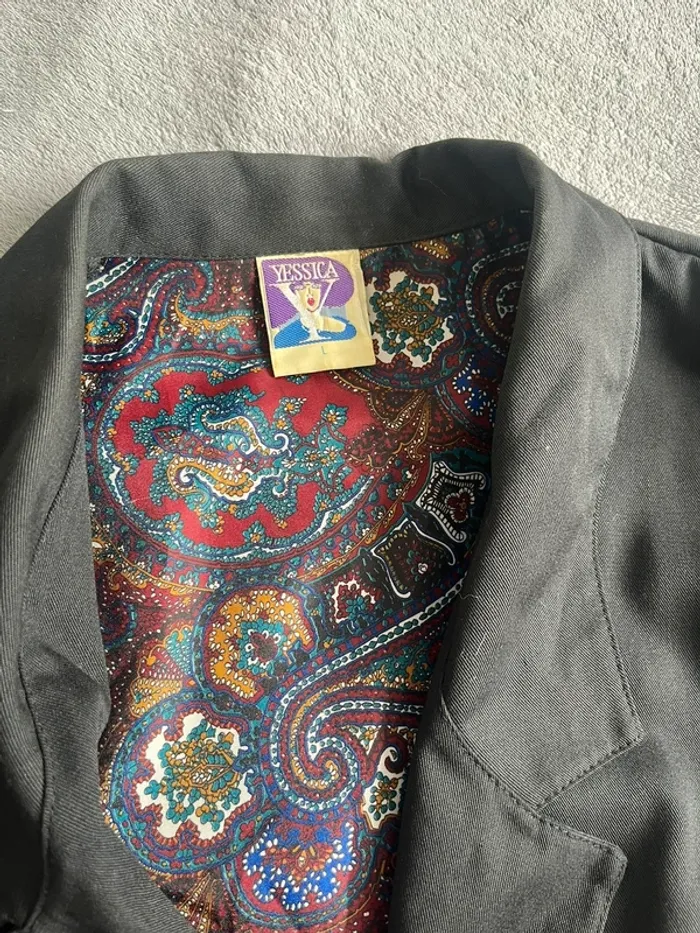 Blazer noir vintage Yessica – Doublure paisley colorée – T.L - photo numéro 2
