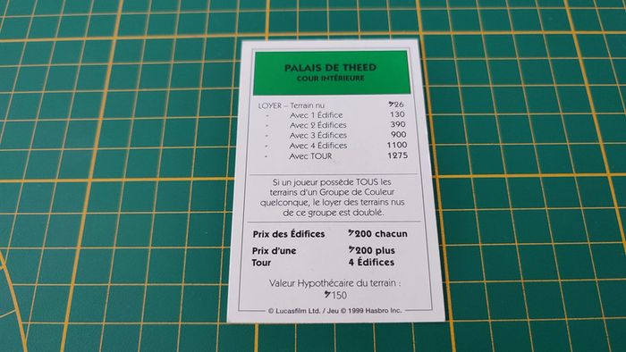 Propriété Palais de Theed Cour intérieure pièce jeu de société Monopoly Star Wars épisode 1 #A81