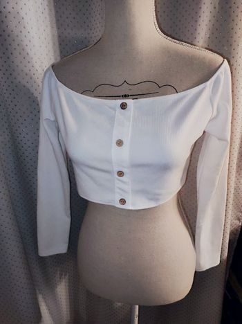 Crop top blanc manches longues, taille L, TBE!