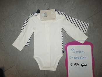 lot de 2 bodys orchestra taille 9 mois neuf