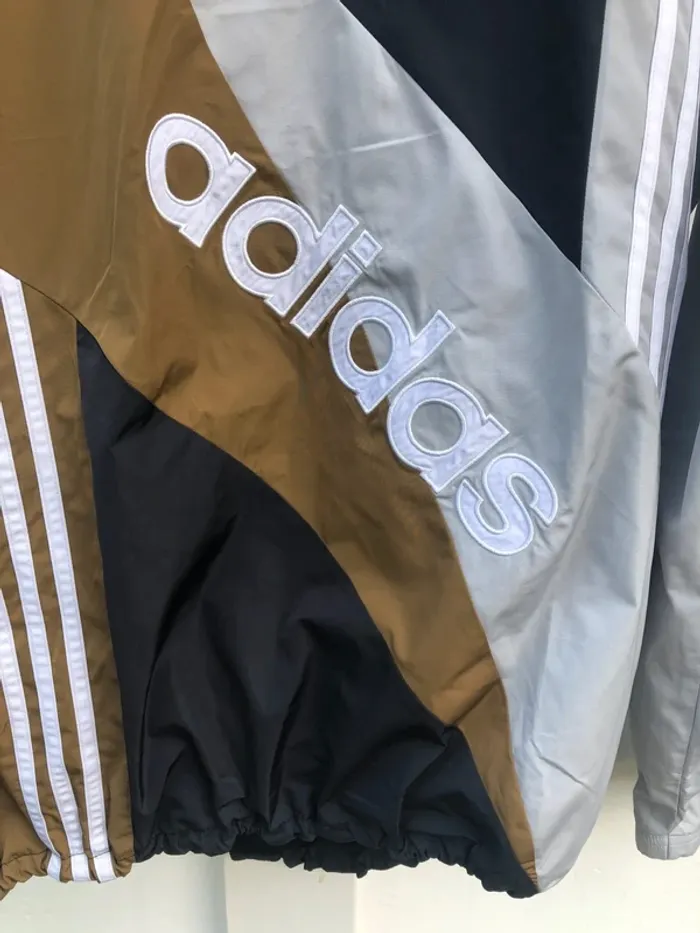 1/4 zip Adidas Mens M windbreaker track jacket brown grey black white - photo numéro 2