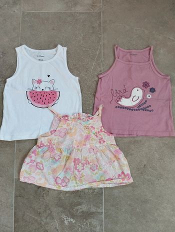 Lot 3 débardeurs fille 18 mois oiseau chat et fleurs