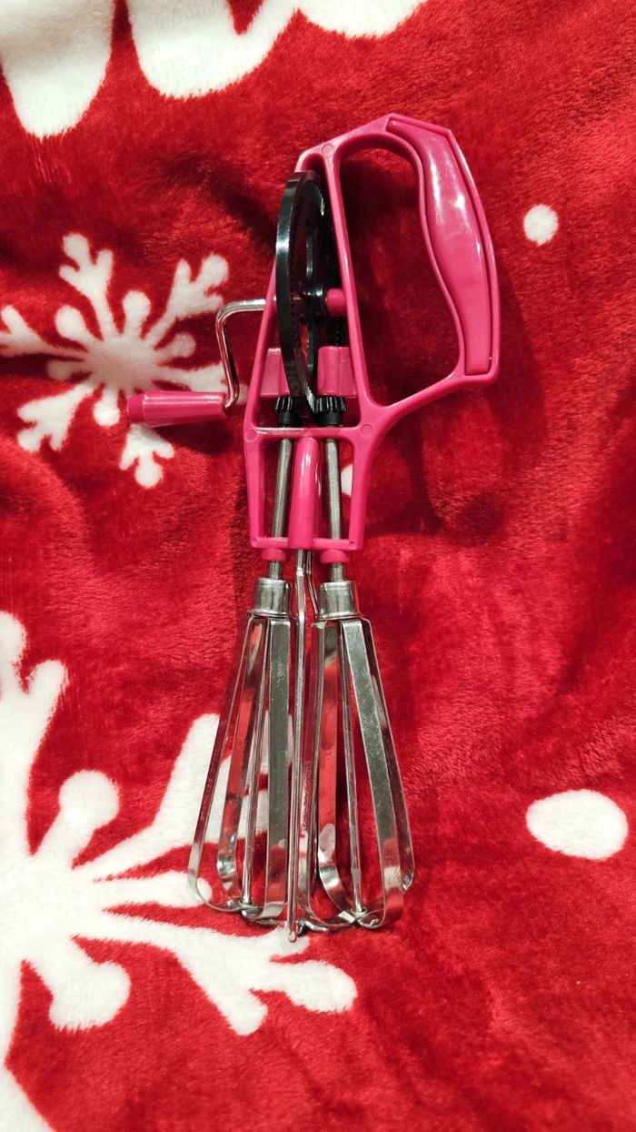 Fouet à main mécanique vintage – rose – inox - photo numéro 2
