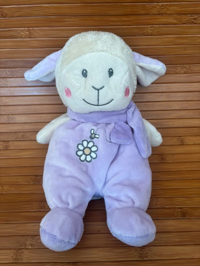 Doudou mouton violet mauve fleur grelot artesavi