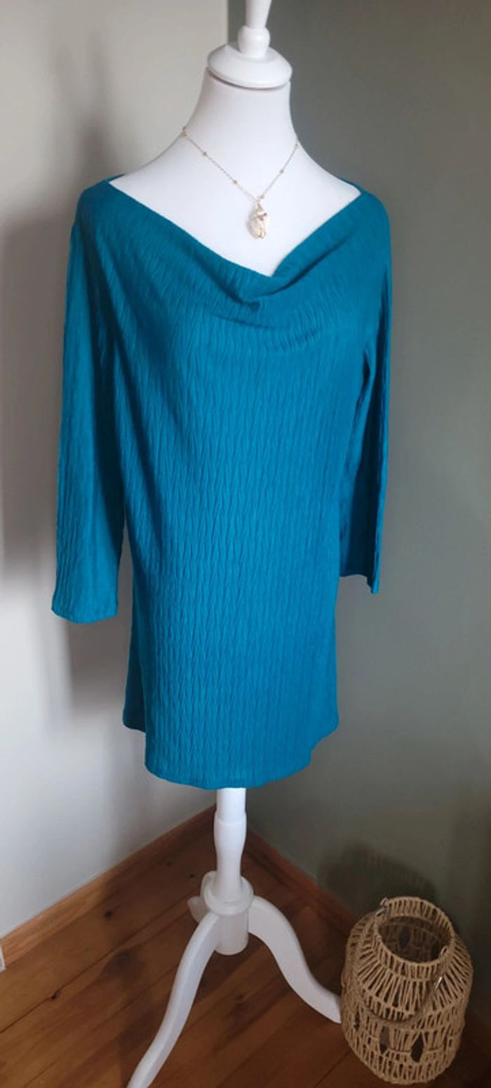 Jolie robe turquoise col bénitier Taille XL Promod - photo numéro 2