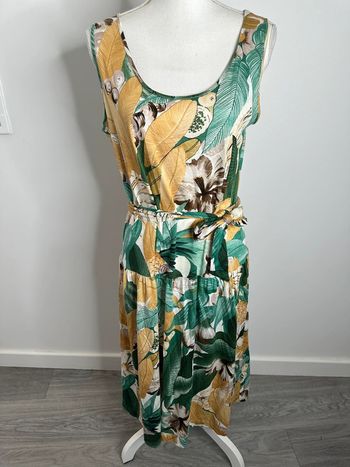 Robe longue fruits et fleurs verte et jaune Vintage T42 XL