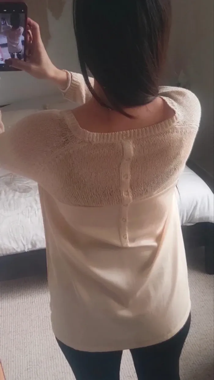 Pull Riu beige T5 maille et voile - photo numéro 3