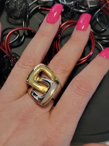 Bague acier inoxydable dorée et argent boucle infinie taille 8