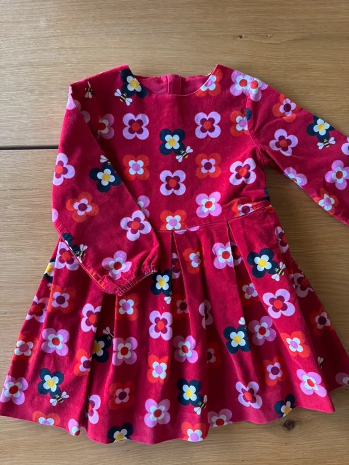 Robe ML en velours rouge avec fleurs - Taille 4 Ans - photo numéro 3