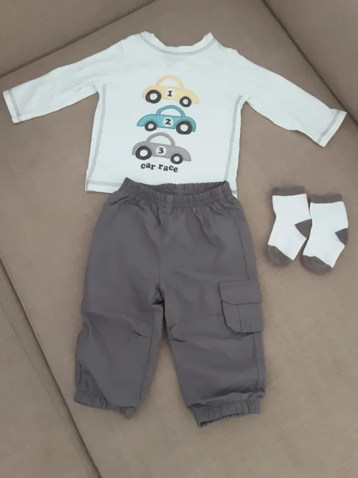 Ensemble 3 pièces couleur marron - Taille 12 mois