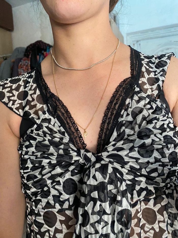 Top en voile vintage noir et blanc - photo numéro 5