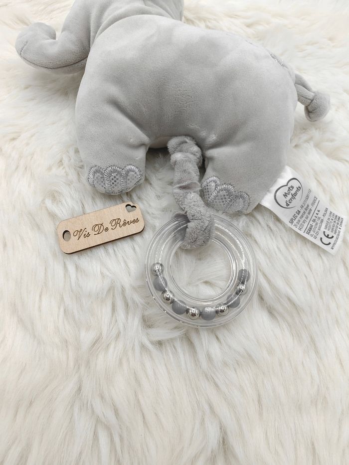 Doudou Peluche Éléphant musical Gris Argenté Mots D'enfants - photo numéro 4