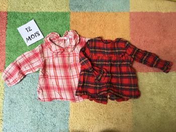 Lot de 2 chemises a carreaux fille - 12 mois - TBE
