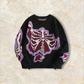 Knit Squelette Sweater Y2K Vintage Oversized 90s Taille M – Crewneck Old School Americain Streetwear
