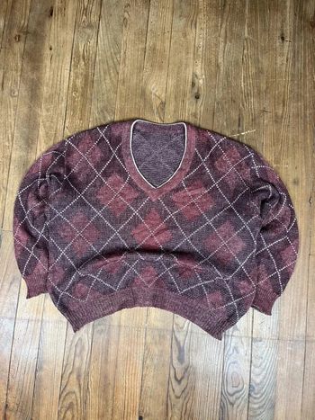 Pull maille vintage motifs carreaux multicolore L