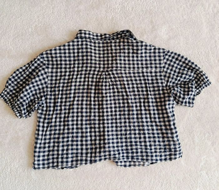 Chemisier court croc top Violeta by Mango L vichy bleu marine à carreaux coton élasthanne - photo numéro 9
