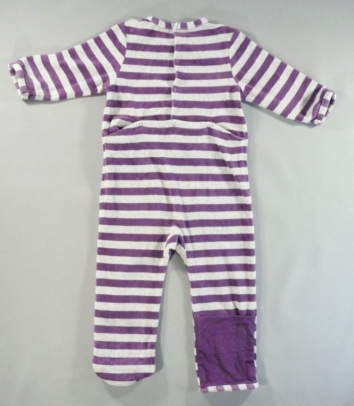 Pyjama dors-bien grenouillère velours violet gris rayé Vertbaudet 18 mois 81 cm garçon - photo numéro 5