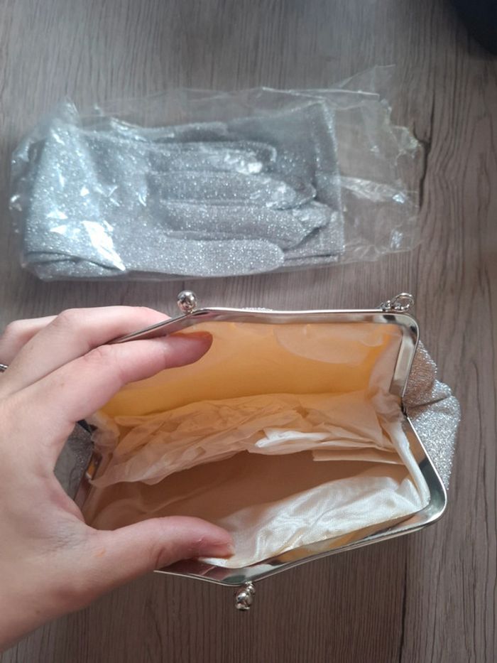 Sac à main paillettes jamais utilisé avec Gant assorti - photo numéro 2