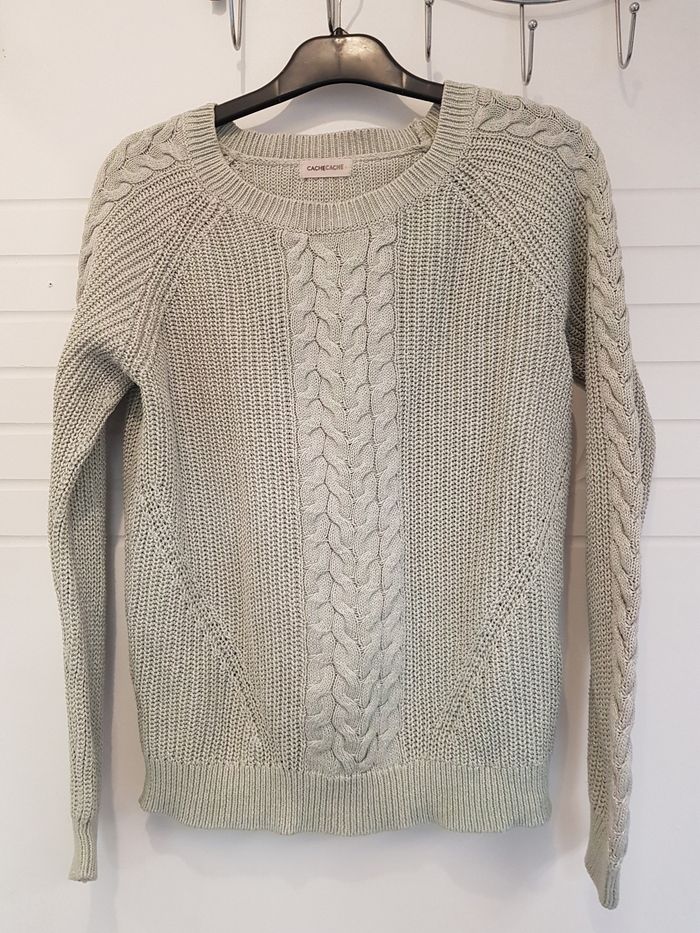 Pull en maille vert pailleté - photo numéro 2