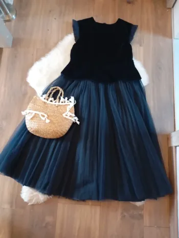 Jacadi 💖 robe longue en velours marine et jupon en tulle paillettes