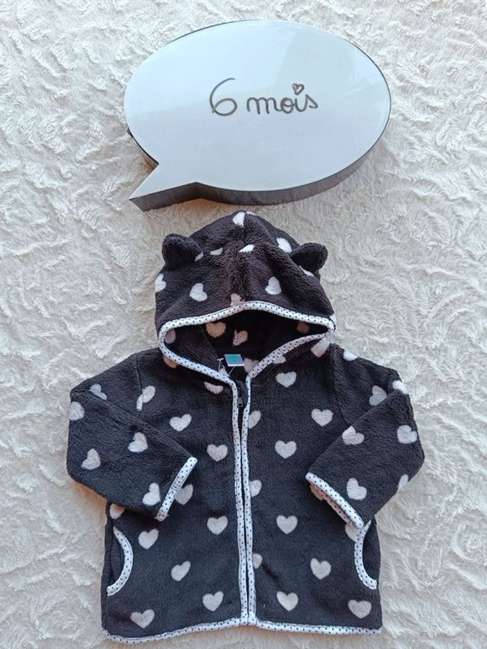 Gilet zippé avec capuche veste polaire Fille 6 mois cœur Tex Baby