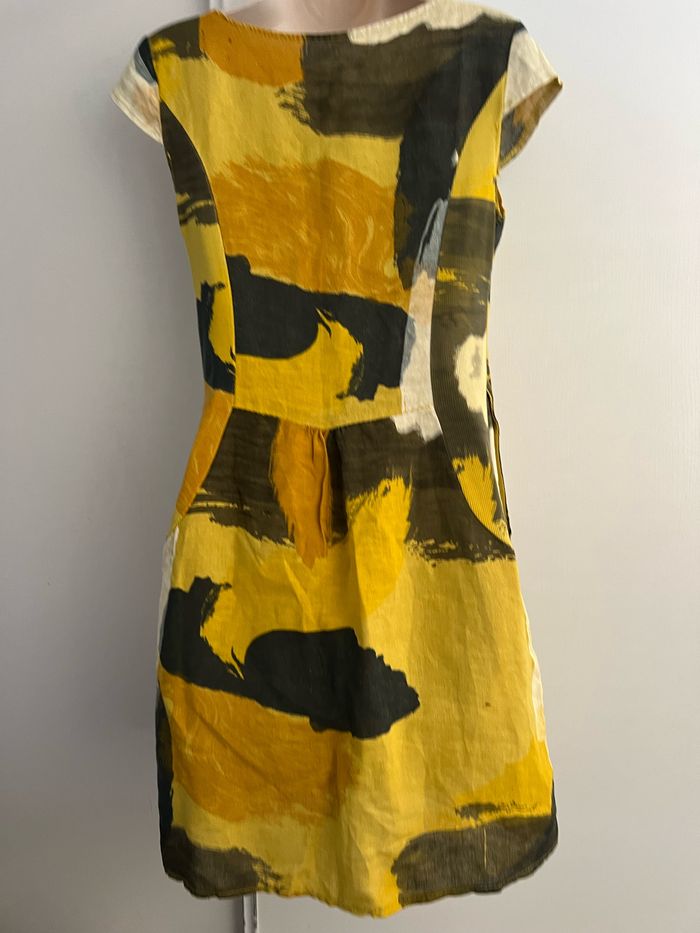 Robe été lin jaune kaki made in Italy robe chic, habillées - photo numéro 3