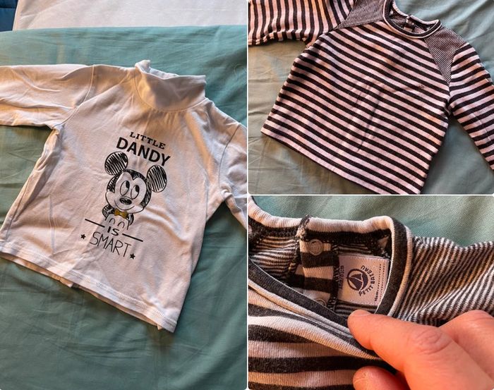 Lot de 2 t-shirts manches longues 18 mois Disney et Petit bateau