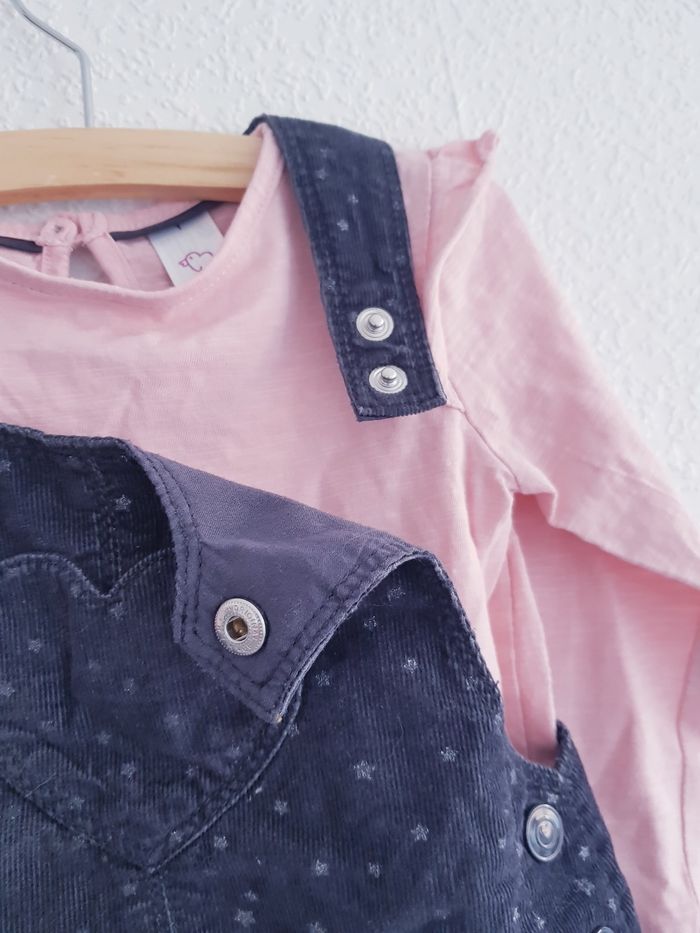Baby Club - Ensemble salopette robe en velours + tee-shirt à longues manches - photo numéro 4