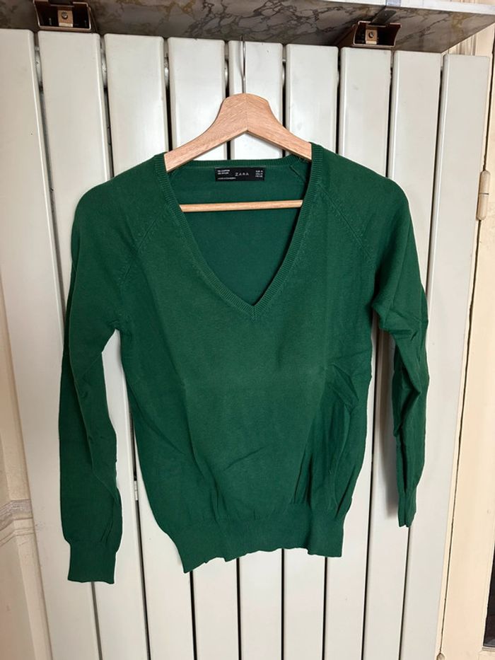 Pull col V very foncé coton M Zara