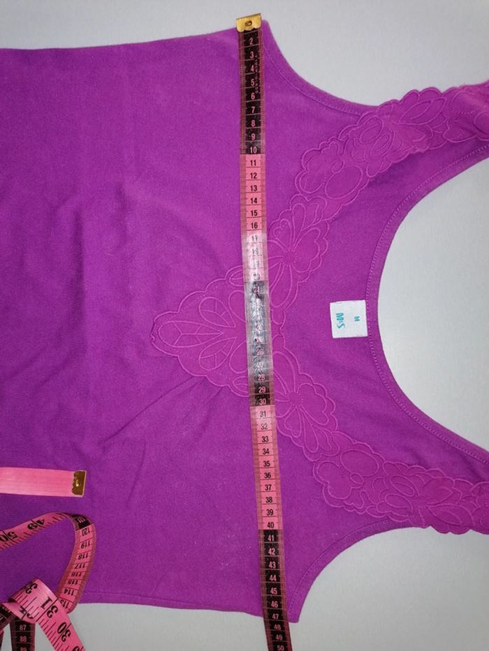 Débardeur violet, dentelle sur décolleté, M - photo numéro 4