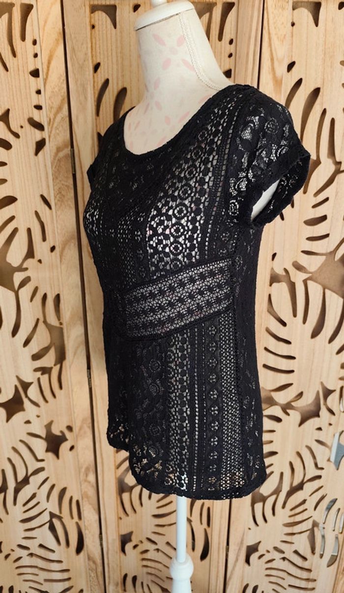 Top Maille ajourée noire, taille M, Naf Naf - photo numéro 3