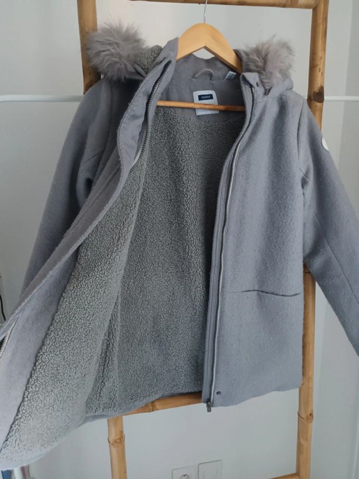 Joli manteau à capuche en laine gris très chaud Okaïdi 12 ans - photo numéro 5