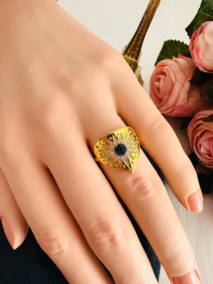 🌞Bague APM Monaco Soleil Mystique en Or Plaqué et Cristaux Bleus - photo numéro 6