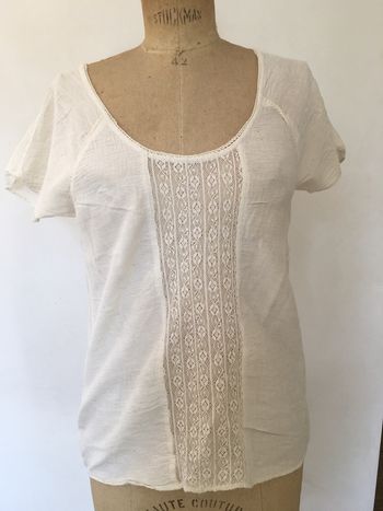 Petit haut blanc dentelle col rond taille S en soie et coton