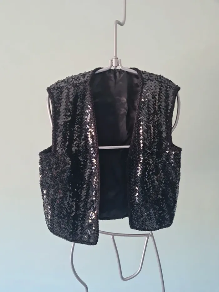 Boléro gilet à sequins noir