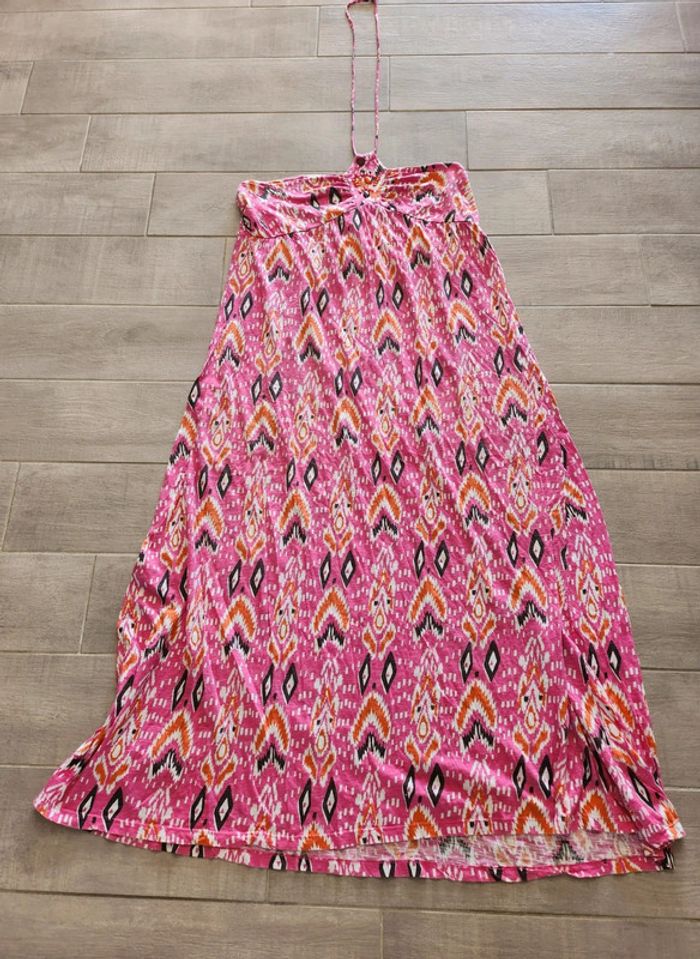 Robe longue rose a motifs taille XL Kwoman en bon état lien au cou