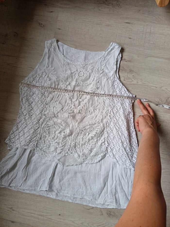 Haut débardeur blanc dentelle taille unique avec mesure parfait état - photo numéro 12