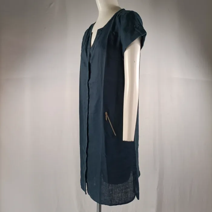 Robe droite bleu marine en 100 % lin, col V zippé – Caroll T.40 A1122 - photo numéro 3