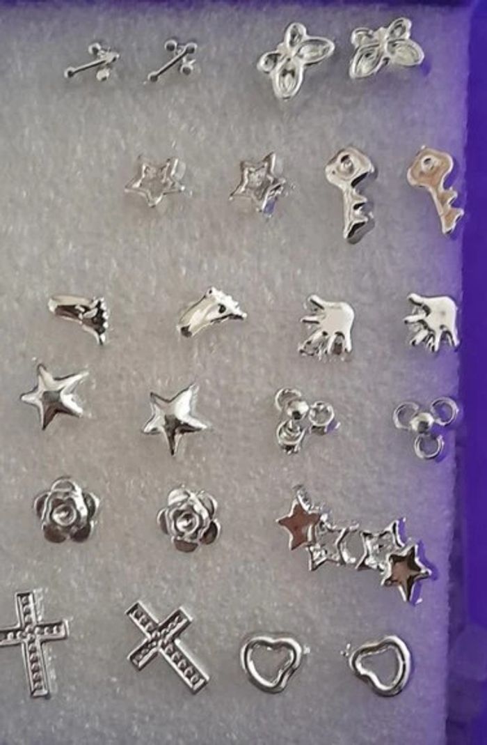 18 paires de Boucles d'oreilles enfant, argentées, plaquées argent - photo numéro 3