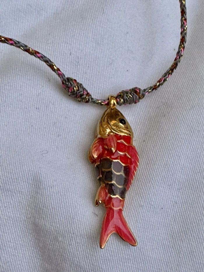 Collier cordon tressé  chaîne réglable et poissons acier inoxydable or habaha Paris - photo numéro 6