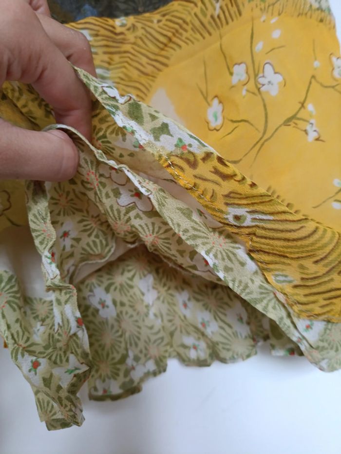 Top à sequins jaune et kaki imprimé fleurs vintage old school - photo numéro 2