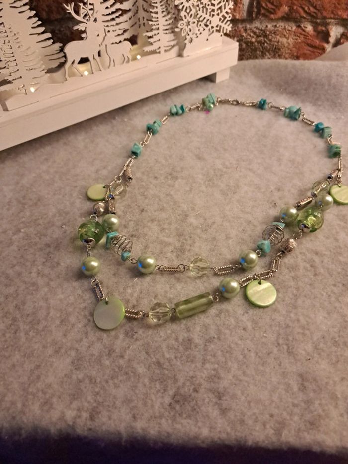 Collier long vert bleu turquoise - photo numéro 2