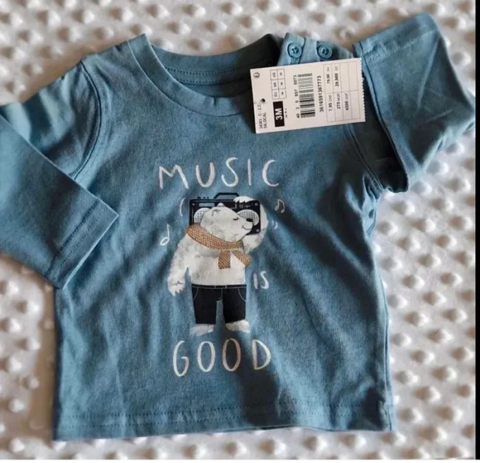 T-shirt manches longues ours music 3 mois