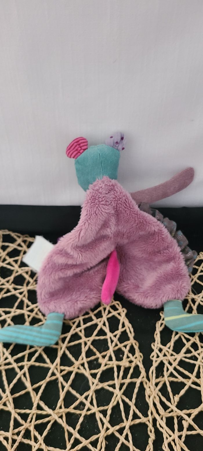 Doudou plat Souris violet mauve bleu Les Jolis Pas Beaux MOULIN ROTY - photo numéro 2