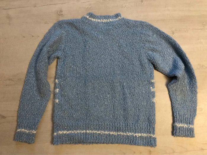 MM1- Pull 30% laine ciel et blanc fantaisie vintage TM/L (38-40) - photo numéro 12