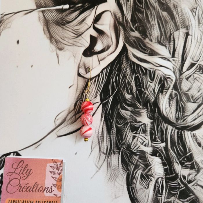 Boucles d'oreilles hypoallergéniques dorées et rouges LC412 - photo numéro 2