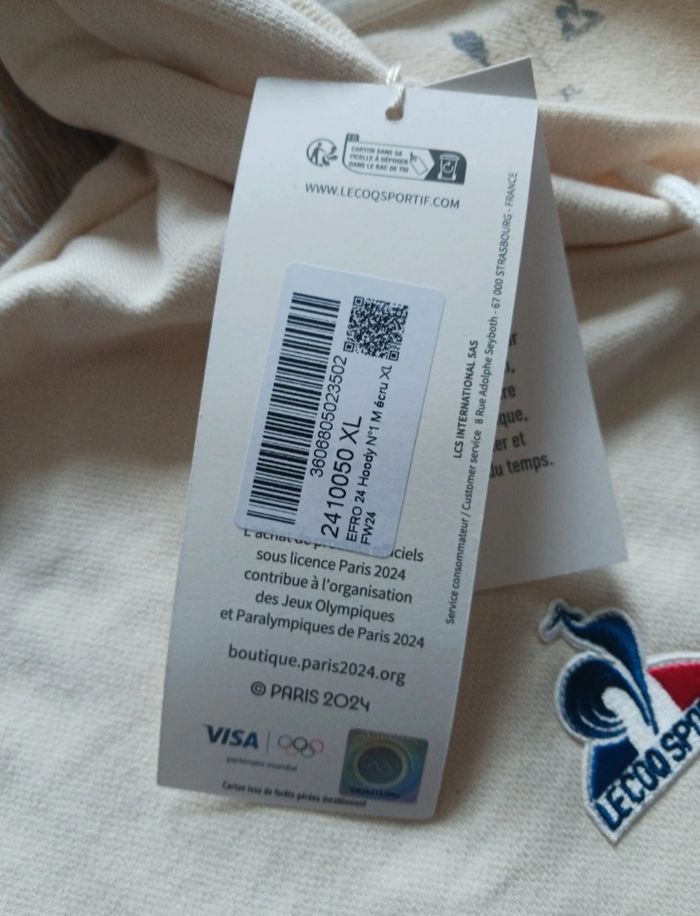 Sweat France blanc écru à capuche Le Coq Sportif édition Jeux Olympiques Paris 2024 taille XL - photo numéro 4