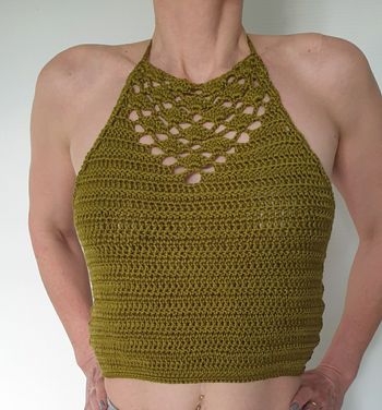 Neuf DIY crochet fait main avec amour top dos nu femme vert kaki soie laine et cachemire 