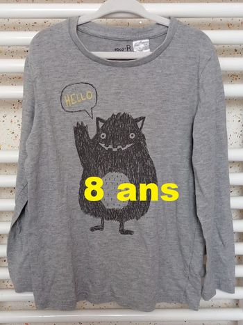 Tee shirt manche longue gris motif monstre abcd'R Taille 8 ans