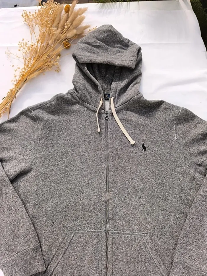 Sweat zippé homme taille XL Ralph Lauren gris logo noir - photo numéro 2
